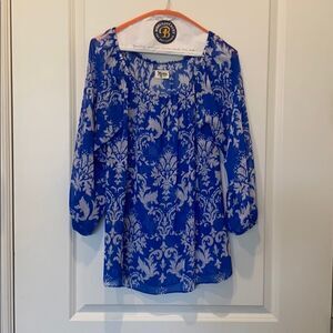 Show Me Your Mumu Peta Sheer Long Sleeve Top Blue